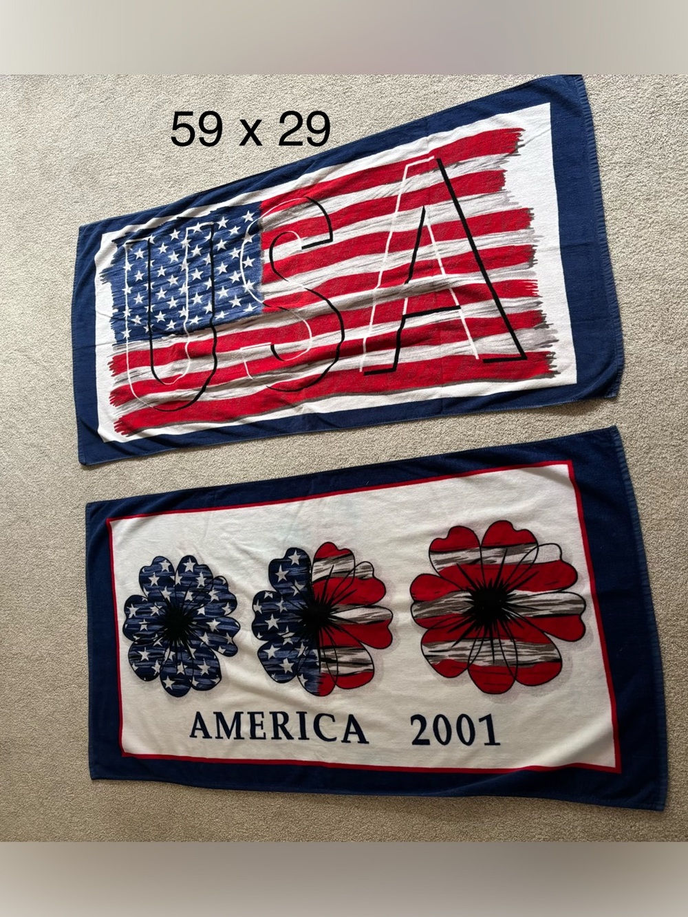 USA Flag Patriotic Beach Towels - Red, White & Blue set of 2